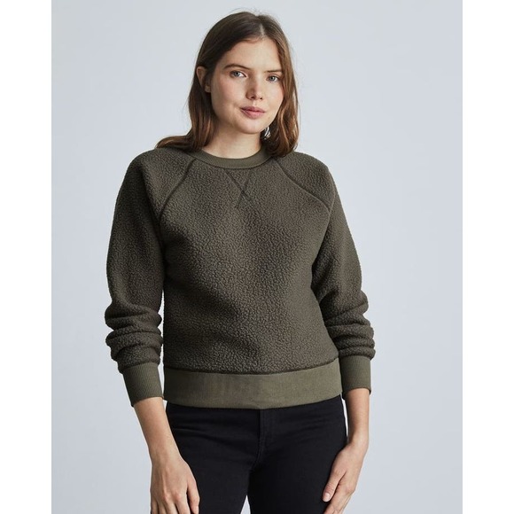 Everlane The ReNew Fleece Olive Raglan Pullover Sweatshirt - Picture 2 of 9